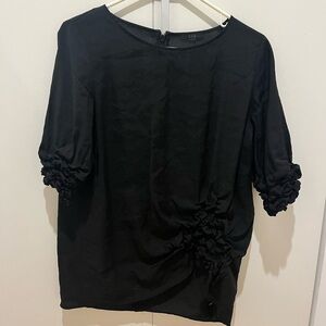 COS Black Ruffle-Detail Short Sleeve Blouse